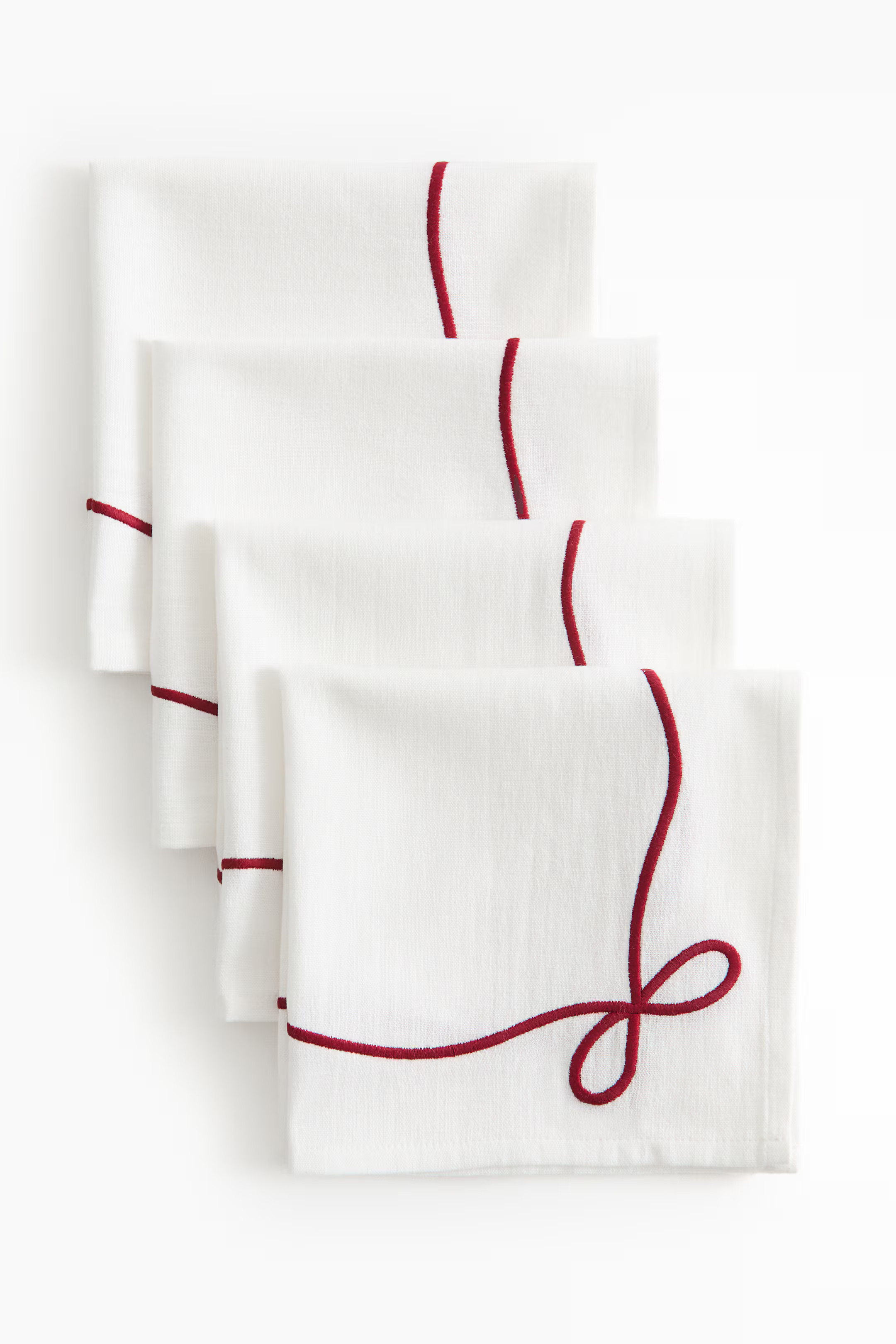 4-pack embroidered napkins - White/Bows - Home All | H&M GB | H&M (UK, MY, IN, SG, PH, TW, HK)
