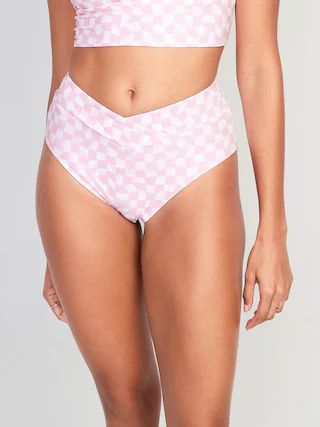 Matching High-Waisted Cross-Front Bikini Swim Bottoms for Women | Old Navy (US)