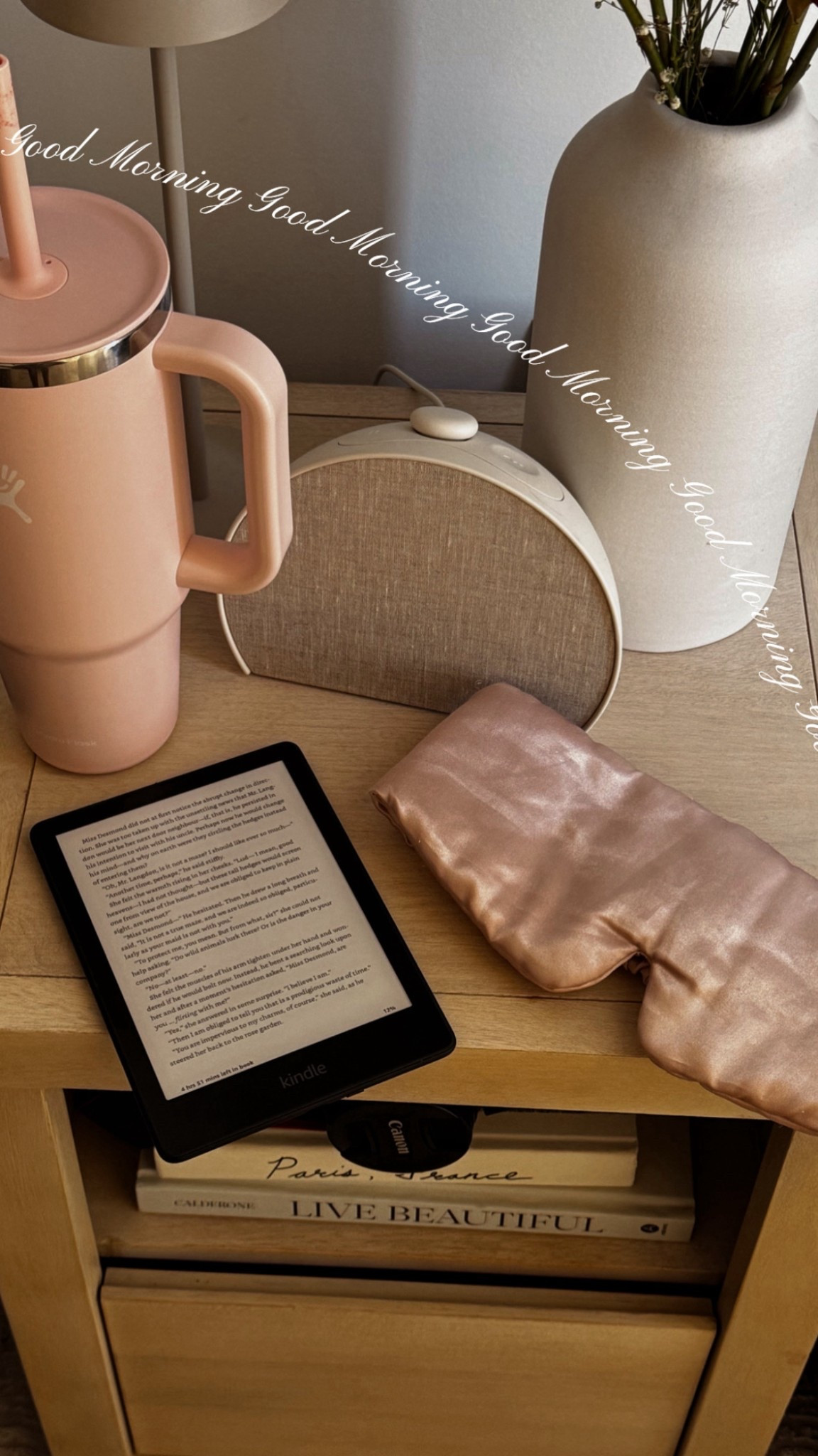 A realistic view of my nightstand! Satin eye mask, full water bottle, my kindle, and a Hatch alarm clock🤌🏽

#LTKHome