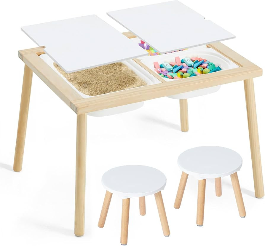 Sensory Table with 2 Pack Wooden Kids Stool | Amazon (US)