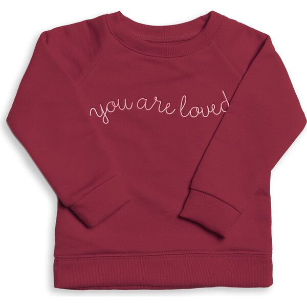 The Organic Pullover Sweatshirt You Are Loved, Cranberry | Maisonette
