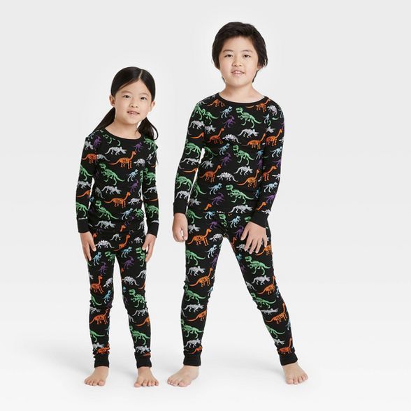 Kids' Halloween Dino Skeleton Print Matching Family Pajama Set - Black | Target