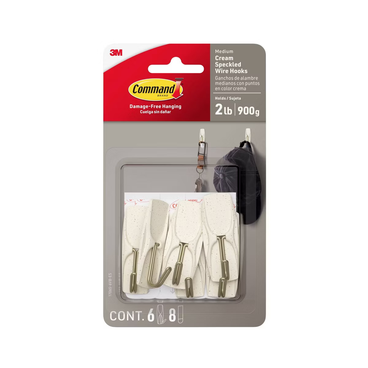 Command Damage-Free Medium 6 Wire Hooks and 8 Strips Cream Speckle | Target