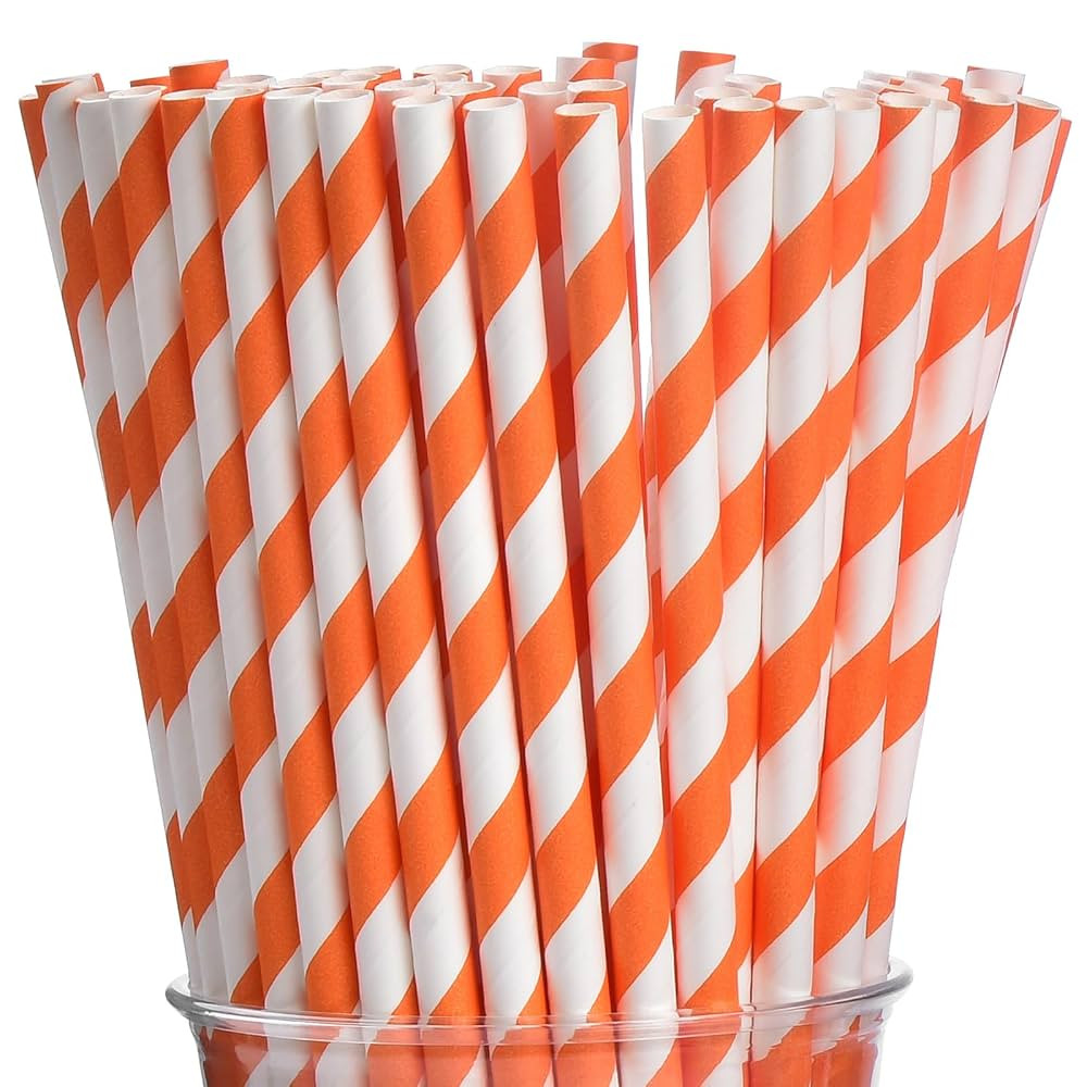 ALINK 100 Orange and White Striped Paper Straws, Biodegradable Disposable Drinking Straws for Hal... | Amazon (US)