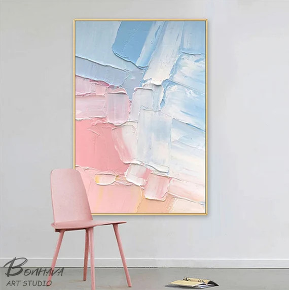 Pink and Blue Abstract Painting Bedroom Wall Decor | Etsy | Etsy (US)