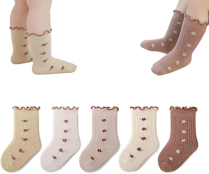 hwojjha Baby Girls Socks Toddlers Ruffle Socks Girl's Frilly Dress Socks Baby Anti-slip Socks Cut... | Amazon (US)
