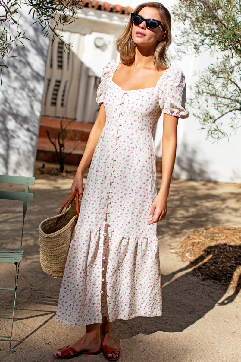 Luie Maxi Dress - Anne Flowers Arctic Pink | Emerson Fry