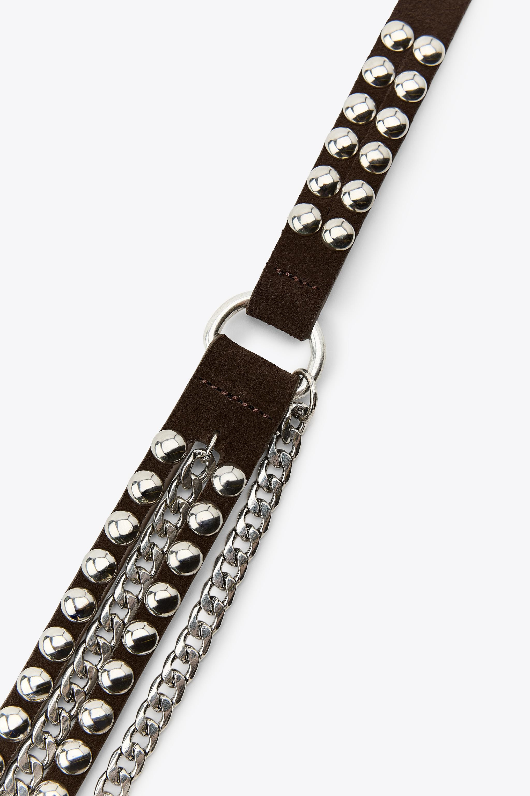 CONTRAST DOUBLE LEATHER CHAIN BELT | Zara UK
