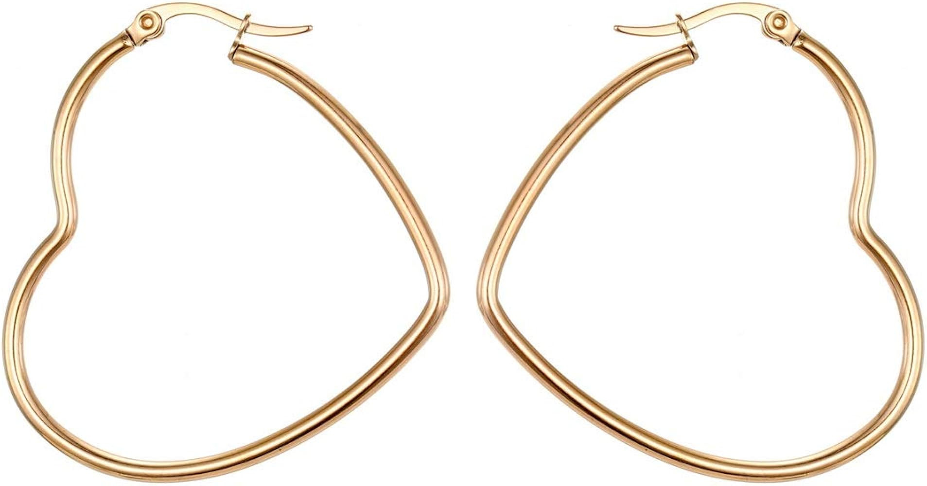 MengPa Hoop Earrings for Women Stainless Steel or Black Gold Plated Lightweight Jewelry | Amazon (US)
