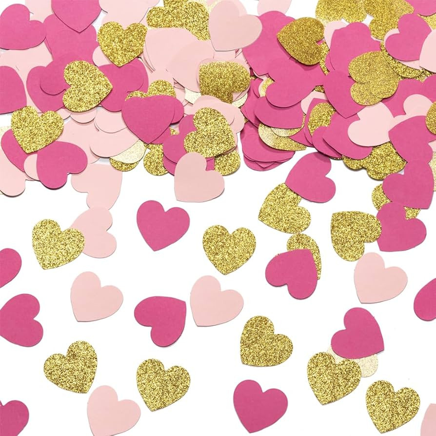 Hot Pink Gold and Pink Heart Confetti Table Decoration for Love Valentine's Day Baby Shower Birth... | Amazon (US)