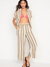 High-Waisted Striped Linen-Blend Wide-Leg Pants for Women | Old Navy (US)