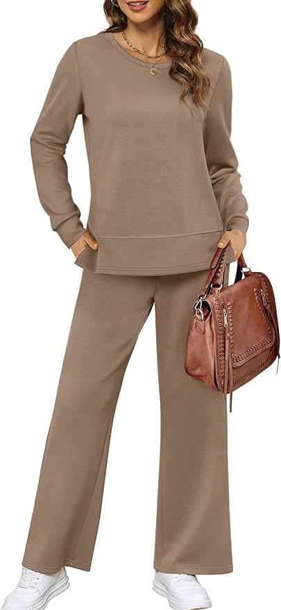 XIEERDUO Women's 2 Piece Lounge Sets Side Slit Outfits Wide Leg Tracksuit Comfy Loungewear Fashio... | Amazon (US)