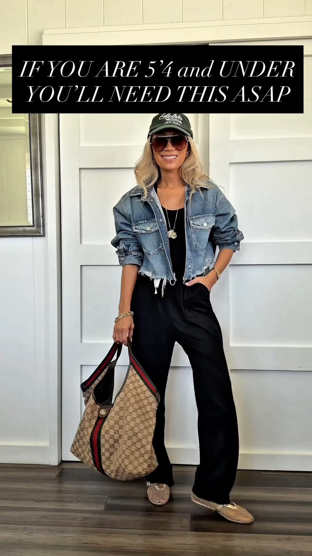 IF YOURE 5’4 and UNDER, you need this $28 staple. Perfect for daily life, moms on the go, and TRAVEL. Even if you triple the price I’d buy it! 
Wearing a small, xs denim jacket. My mesh flats are Alaia, but posting a more affordable version. 👌🏾❤️ 

#LTKTravel #LTKgrwm #LTKPetite