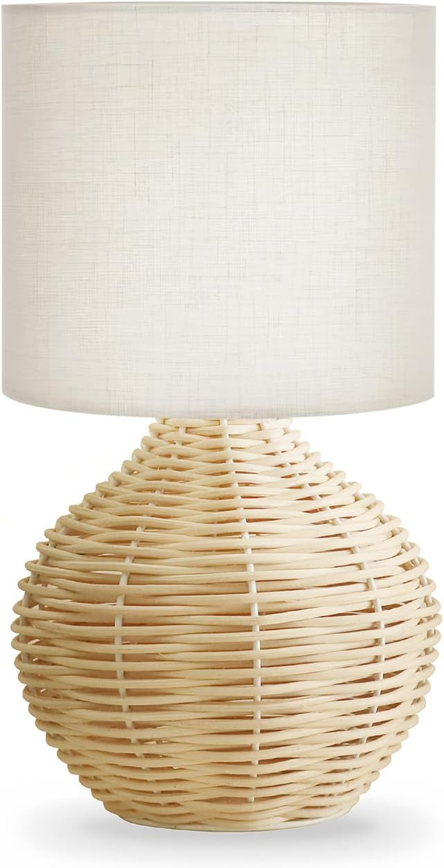 Rattan Table Lamp, Boho Farmhouse Style, Cotton Linen Lamp Shade, 6.2×6.2×11.8 Inch Small Table... | Amazon (US)