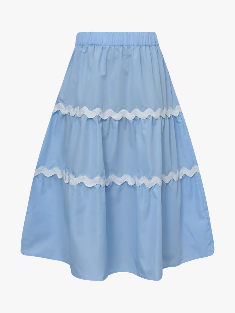 A-VIEW Jonna Contrast Scallop Trim Midi Skirt, Light Blue | John Lewis (UK)