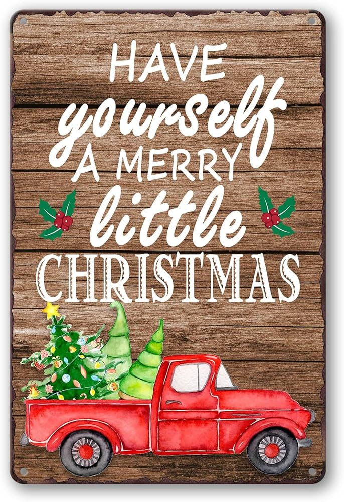 Merry Christmas Metal Tin Sign - Vintage Red Truck Wall Decor, 'Have Yourself A Merry Little Chri... | Amazon (US)