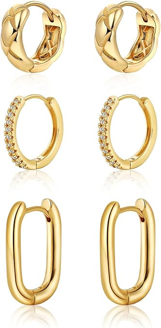 MIDEEO Gold/Sliver Chunky Hoop Earrings Set for Women, 14K Gold Plated Twisted Huggie Hoop Earrin... | Amazon (US)