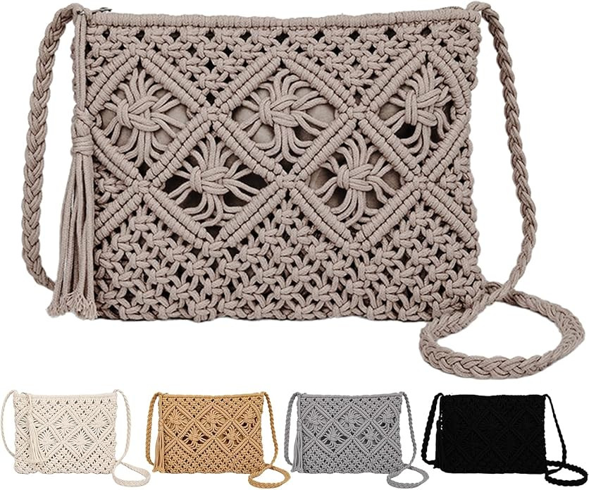 Peicees Crossbody Bag Purse For Women Bohemian Shoulder Bag Woven Crochet Purse For Summer Beach ... | Amazon (US)