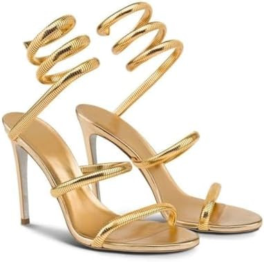 perixir Gold Heels for Women, High Heels with Spiral, 4.17" Stiletto Heeled Sandals for Dressy Wo... | Amazon (US)