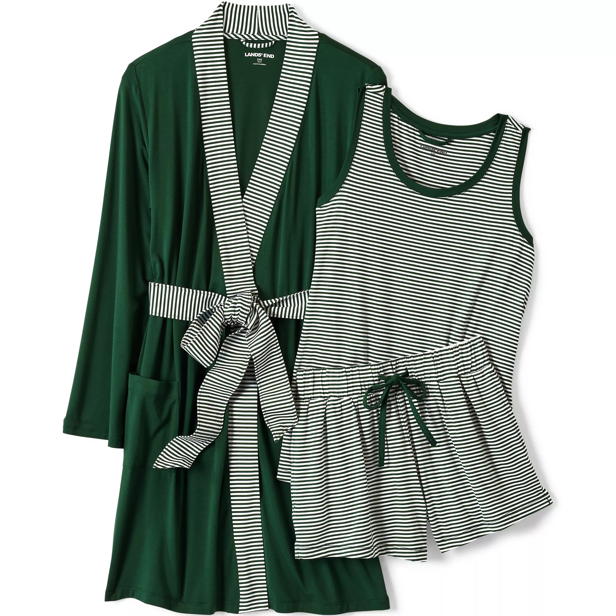 Women's Cooling 3 Piece Pajama Set - Robe Tank and Shorts | Lands' End (US)