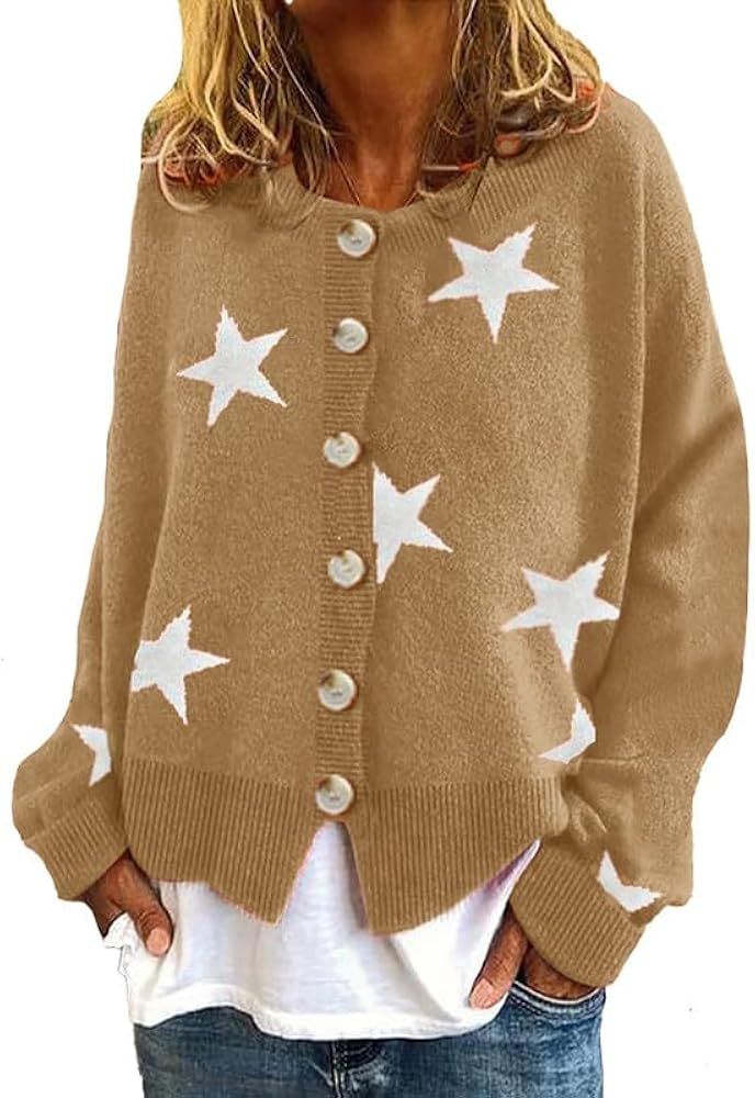 yolrdiw Women's Star Cardigan Sweater Button Down Y2k Aesthetic 90s Knitted Coat | Amazon (US)