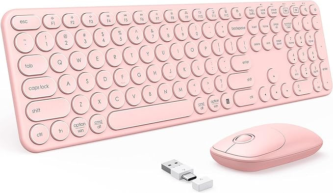 Pink Wireless Keyboard and Mouse with USB and Type C Receiver, PEIOUS Cute Wireless Keyboard Mous... | Amazon (US)
