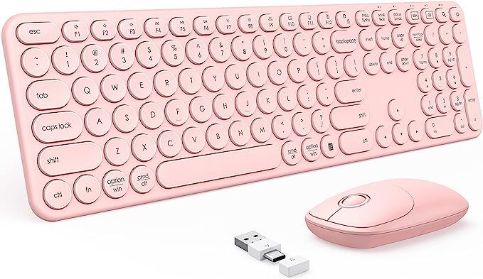 Pink Wireless Keyboard and Mouse with USB and Type C Receiver, PEIOUS Cute Wireless Keyboard Mous... | Amazon (US)