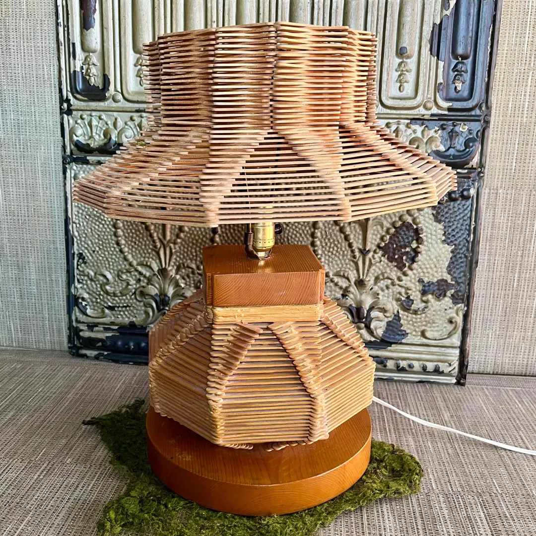 Vintage Popsicle Sticks Lamp Primitive Americana Tramp Art Midcentury Cabin Decor Man Cave Eclect... | Etsy (US)