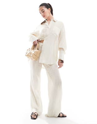 4th & Reckless lighweight textured beach shirt and trousers co-ord in beige | ASOS (Global)