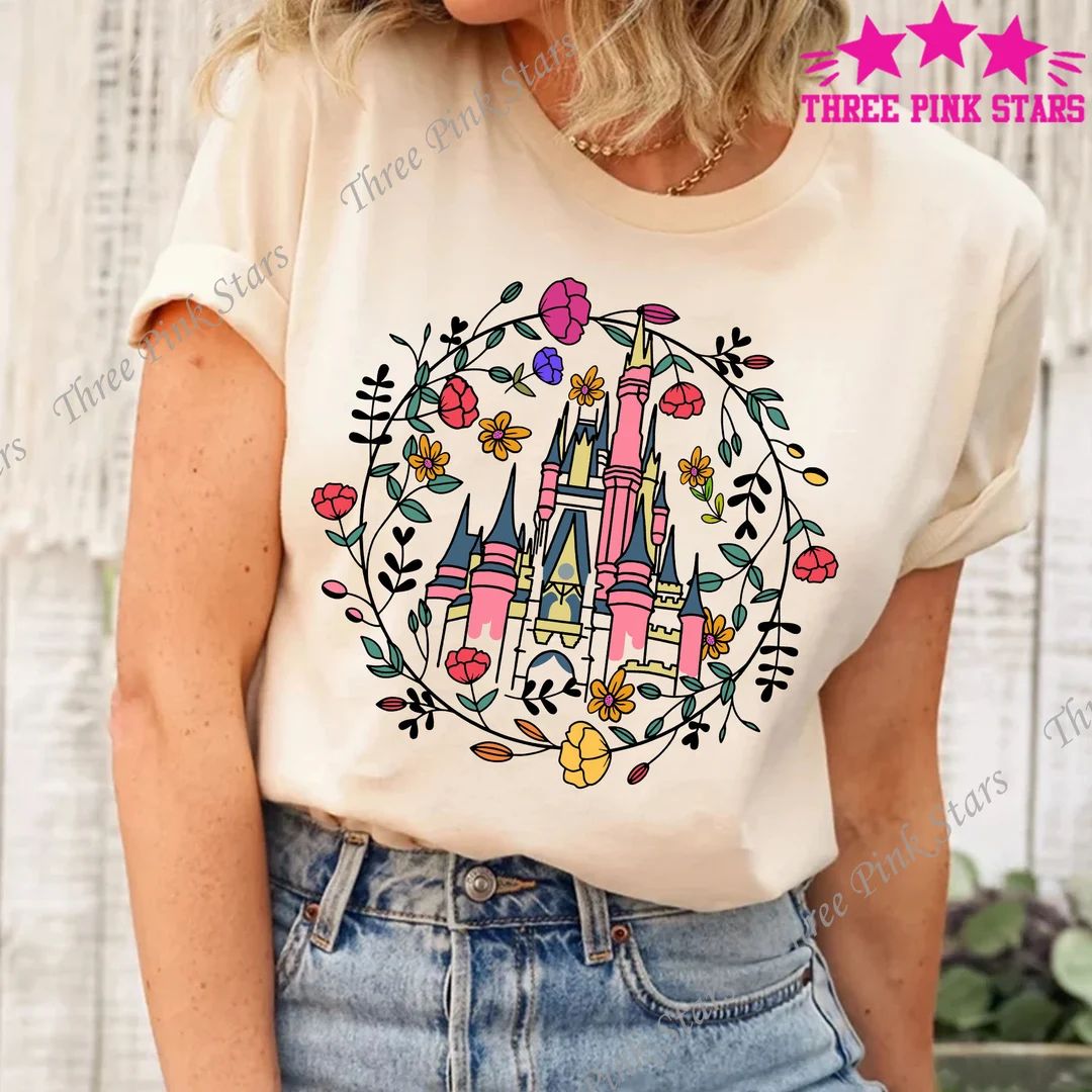 Magic Kingdom Castle Shirt, Princess Castle T-shirt, Magic Kingdom Floral Spring Shirt, Magical V... | Etsy (US)