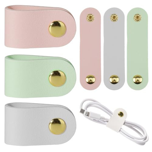 6pcs Leather Cord Organizer Reusable Cable Straps PU Leather Cable Organizer Phone Cord Ties Charging Cord Power Cord Headphone Travel Organizer USB Holder Multipurpose Cord Holder Snap Closure | Amazon (US)