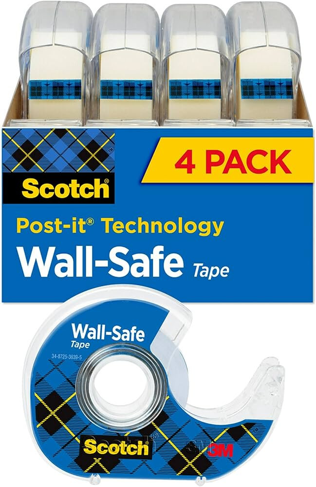 Scotch Wall-Safe Tape, 4 Dispensered Rolls, Sticks Securely, Removes Cleanly, Invisible, Designed... | Amazon (US)