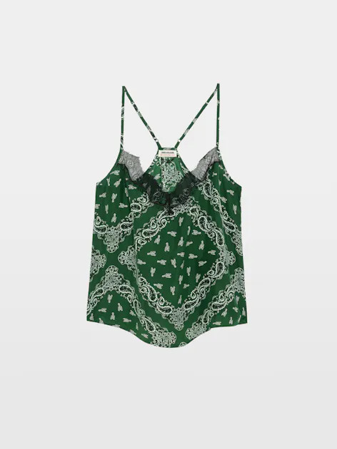 Green Meadow Silk Camisole, Lace V-Neck Print | Zadig&Voltaire | Zadig et Voltaire (US)