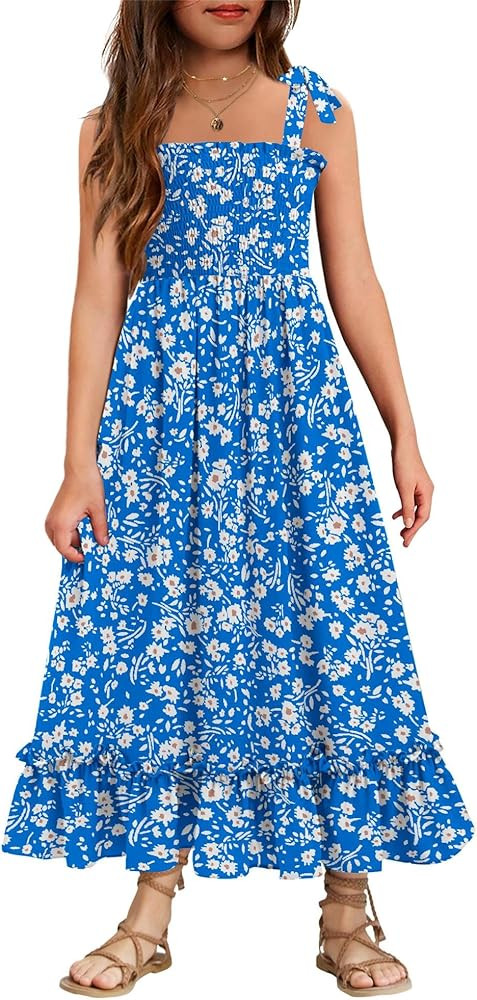 Arshiner Girls Summer Dress Boho Beach Casual Smocked Maxi Dresses 6-13 Years | Amazon (US)