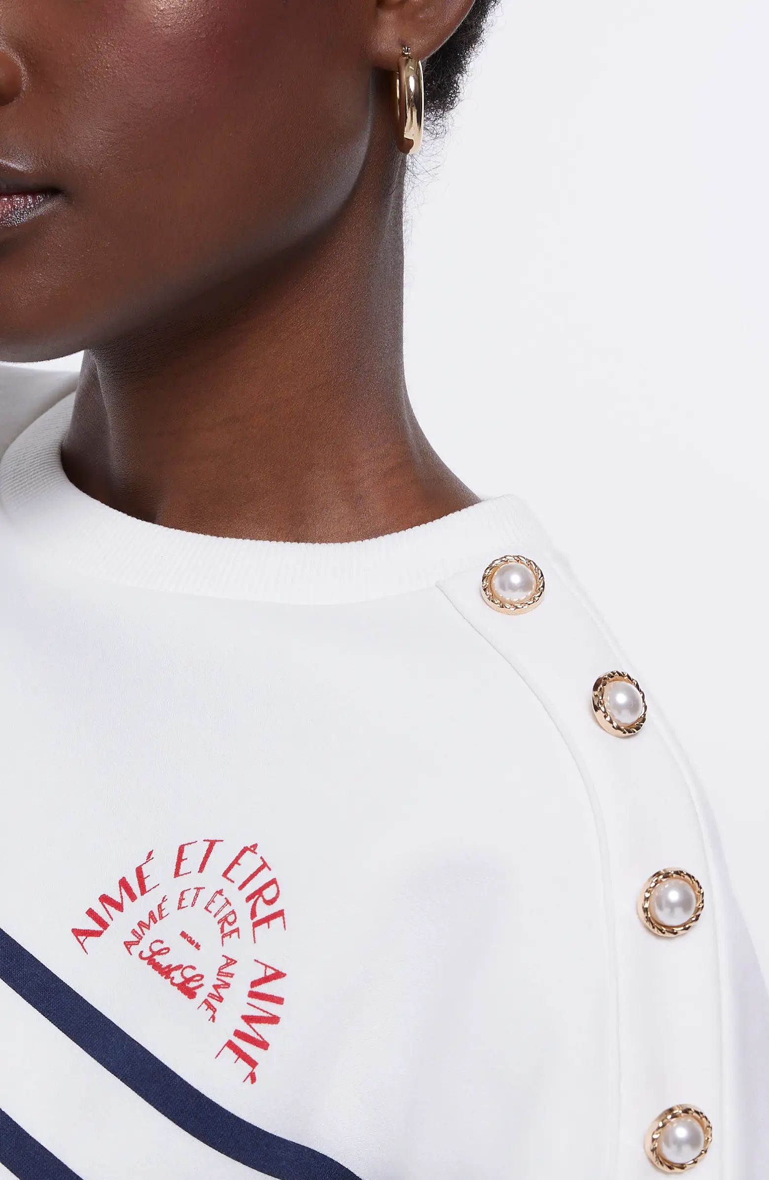 Stripe Button Detail Sweatshirt | Nordstrom