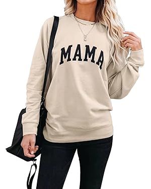 LEEDYA Women Long Sleeve Mama Sweatshirts Round Neck Pullover Loose Lightweight Blouse Tops | Amazon (US)