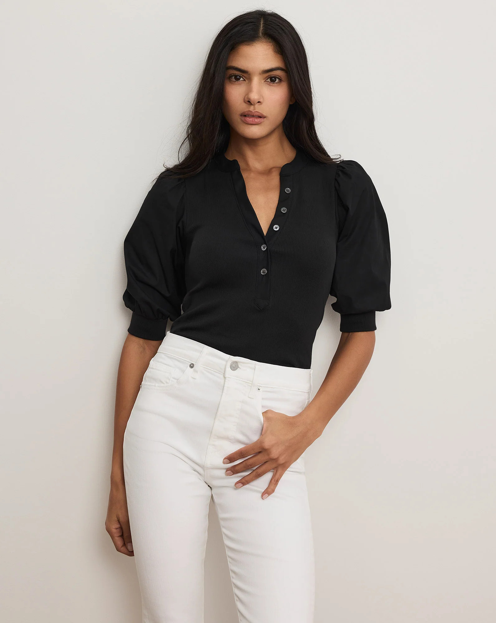 Veronica Beard Coralee Puff-Sleeve Top Black | Veronica Beard