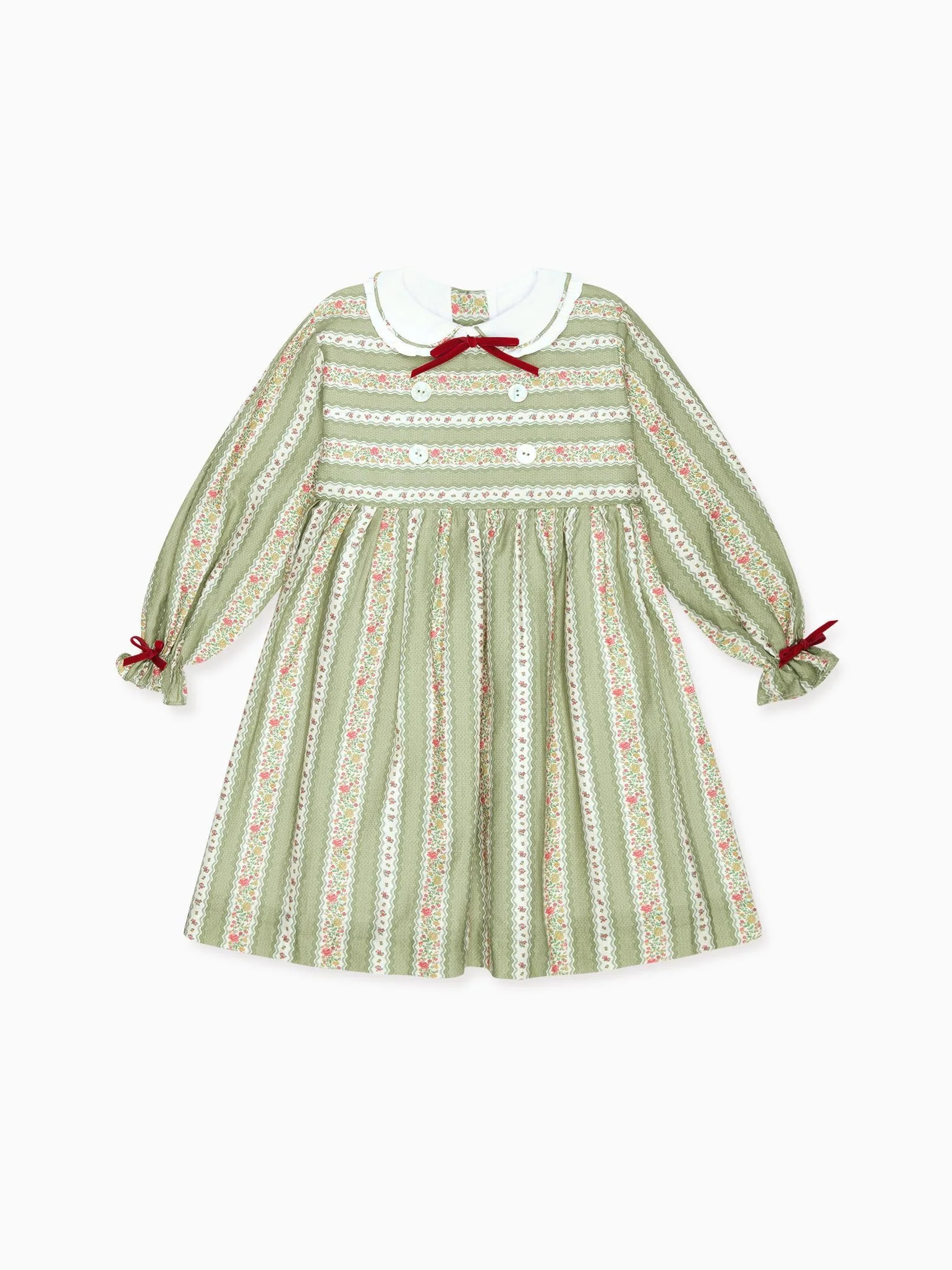 Sage Green Floral Stripe Provenza Girl Dress | La Coqueta (US)