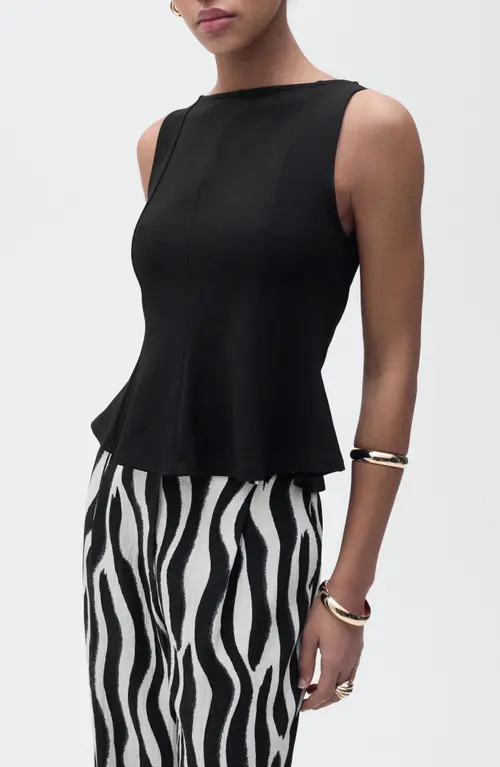 MANGO Seam Detail Sleeveless Peplum Top in Black at Nordstrom, Size X-Small | Nordstrom