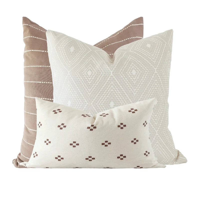 Pillow Combination Set, Hmong Pillow, Modern Farmhouse, Brown and Cream Striped Pillow, Diamond P... | Etsy (US)