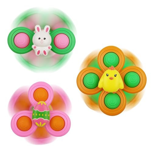 Anditoy 3 Pack Easter Suction Cup Spinner Toys Sensory Bath Toys for Toddlers Kids Easter Basket Stuffers Gifts Fillers Party Favors | Amazon (US)