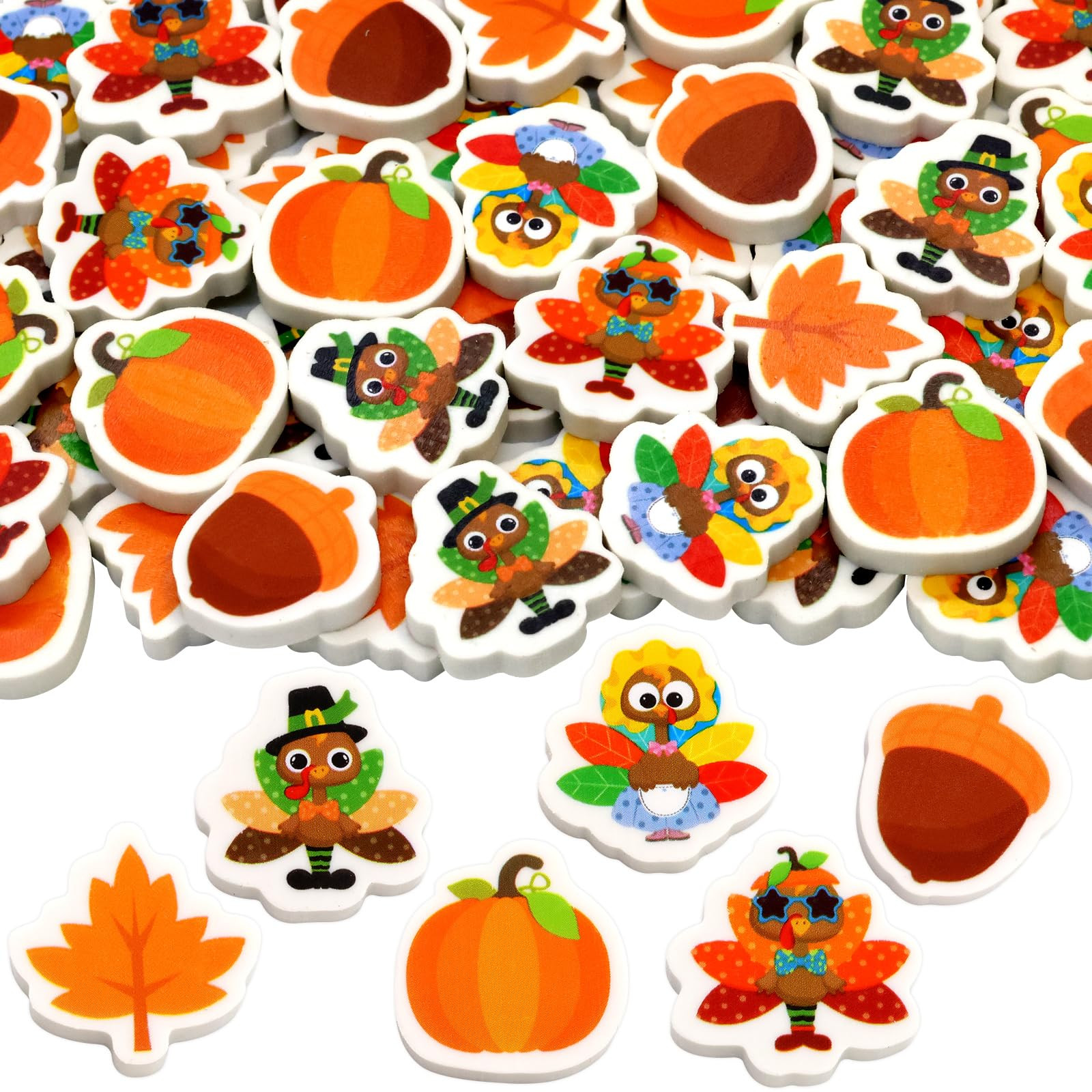 Ceiba Tree 60Pcs Thanksgiving Mini Erasers for Kids Bulk Turkey Maple Leaf Pumpkin Acorn Pencil E... | Amazon (US)