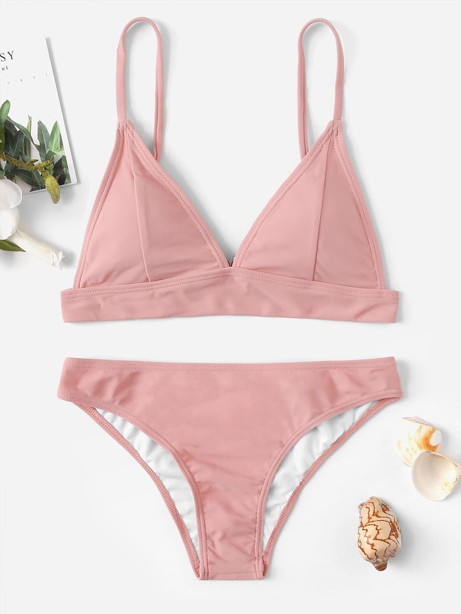 Triangle Bra Top With Panty Bikini Set | SHEIN