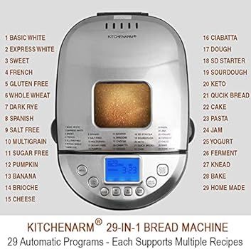 KITCHENARM 29-in-1 SMART Bread Machine with Gluten Free Setting 2LB 1.5LB 1LB Bread Maker Machine... | Amazon (US)