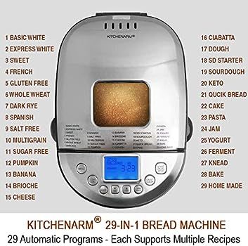KITCHENARM 29-in-1 SMART Bread Machine with Gluten Free Setting 2LB 1.5LB 1LB Bread Maker Machine... | Amazon (US)