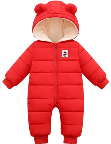Ohrwurm Infant Toddler's Down Jacket Hooded Romper Baby Cute Zipper Long Sleeve Snowsuit Winter Jumpsuit for Baby Boys Girls 0-6 Months Red | Amazon (US)