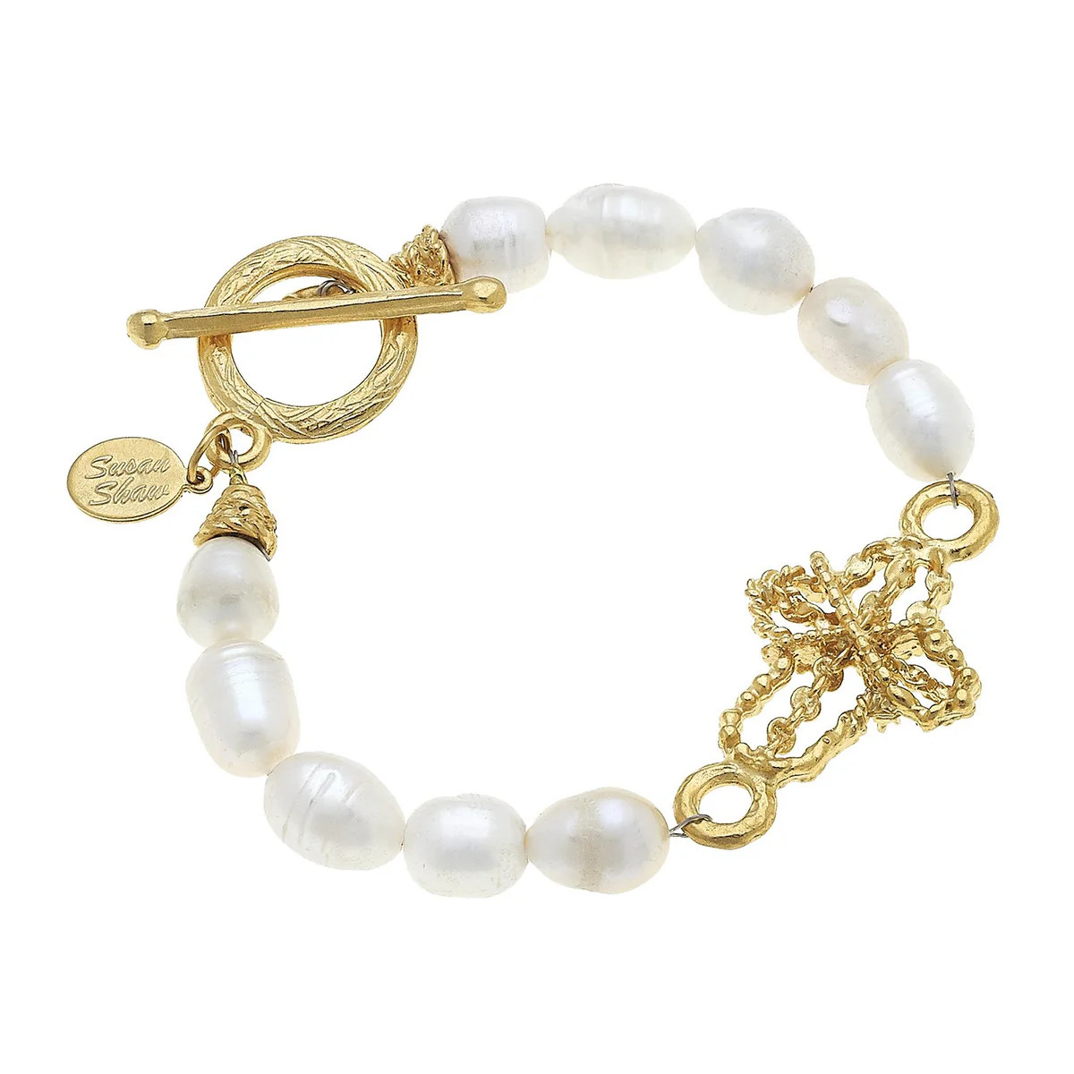 Vintage Wire Cross Pearl Bracelet | Susan Shaw
