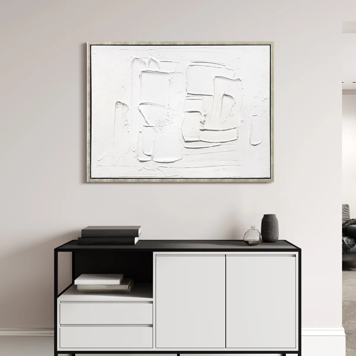 Abstract Harmony Heavily Textured Hand Painted White Framed Canvas Wall Art | Wayfair North America
