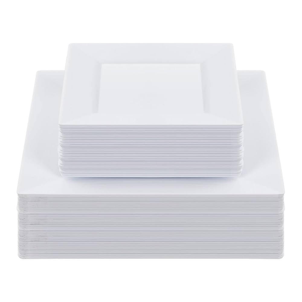 Goodluck 60 Pack Disposable Square Plastic Plates - Heavy Duty Dinner (9.5") & Dessert (6.5") Pla... | Amazon (US)