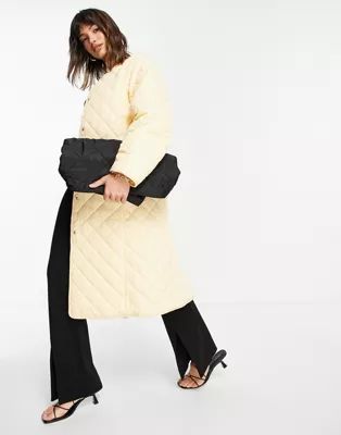 & Other Stories recycled quilted long line jacket with belt in cream | ASOS (Global)